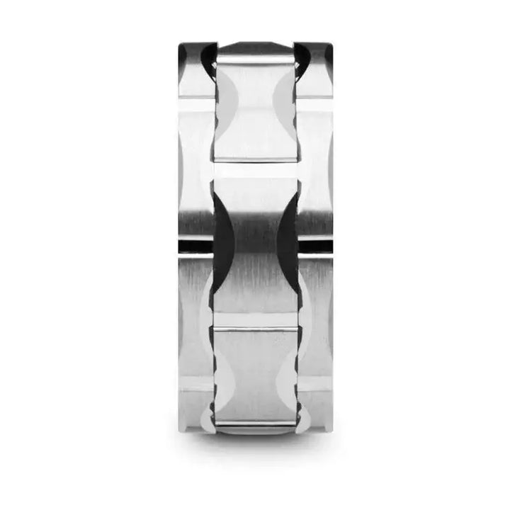 KANYE Tungsten Carbide Wedding Band with Moon Grooves and Brushed Finish - 10mm - Larson Jewelers