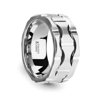 KANYE Tungsten Carbide Wedding Band with Moon Grooves and Brushed Finish - 10mm - Larson Jewelers