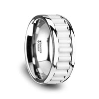 CUTLASS Tungsten Carbide Wedding Band with Gear Teeth Inlay & Polished Edges - 9mm - Larson Jewelers