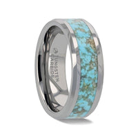 TURCHESE Light Turquoise Spider Web Inlay Tungsten Men's Wedding Band With Beveled Edges - 8mm - Larson Jewelers