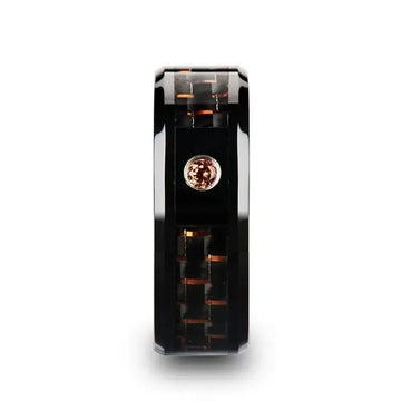 HELSING Black Ceramic Ring with Black and Orange Carbon Fiber and Orange Padparadscha Setting - 8mm - Larson Jewelers