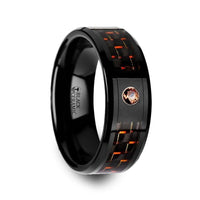 HELSING Black Ceramic Ring with Black and Orange Carbon Fiber and Orange Padparadscha Setting - 8mm - Larson Jewelers