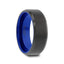 RIGEL Flat Beveled Edges Black Tungsten Ring with Brushed Center and Vibrant Blue Inside - 6mm & 8mm - Larson Jewelers