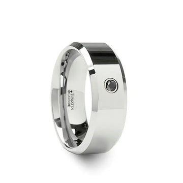 WESTMINSTER Beveled Black Diamond Tungsten Wedding Band - 6mm or 8mm - Larson Jewelers