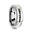 BLACKSTONE Flat Tungsten Wedding Band with Brushed Silver Inlay Center and 9 Channel Set Black Diamonds - 8mm - Larson Jewelers