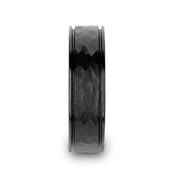 JOINER Hammered Finish Center Black Tungsten Carbide Wedding Band with Dual Offset Grooves and Polished Edges - 6mm or 8mm - Larson Jewelers