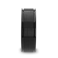 BLACKHEART Flat Brushed Finish Center Black Ceramic Wedding Band with Dual Offset Grooves and Polished Edges - 6mm or 8mm - Larson Jewelers