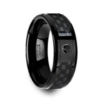 ABERDEEN Black Ceramic Ring with Black Diamond Wedding Band and Black Carbon Fiber Inlay - 8mm - Larson Jewelers