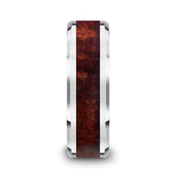 AUBURN Red Wood Inlaid Tungsten Carbide Ring with Bevels - 8mm - Larson Jewelers