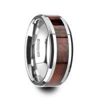 AUBURN Red Wood Inlaid Tungsten Carbide Ring with Bevels - 8mm - Larson Jewelers