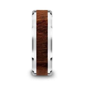 DACIAN Carpathian Wood Inlaid Tungsten Carbide Ring with Bevels - 6mm & 8mm - Larson Jewelers