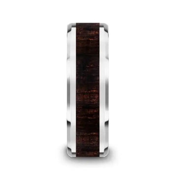 ARCANE Ebony Wood Inlaid Tungsten Carbide Ring with Bevels - 8mm - Larson Jewelers