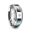 HONOLULU Mother of Pearl Inlay Tungsten Carbide Ring with Beveled Edges and White Diamond - 8mm - Larson Jewelers
