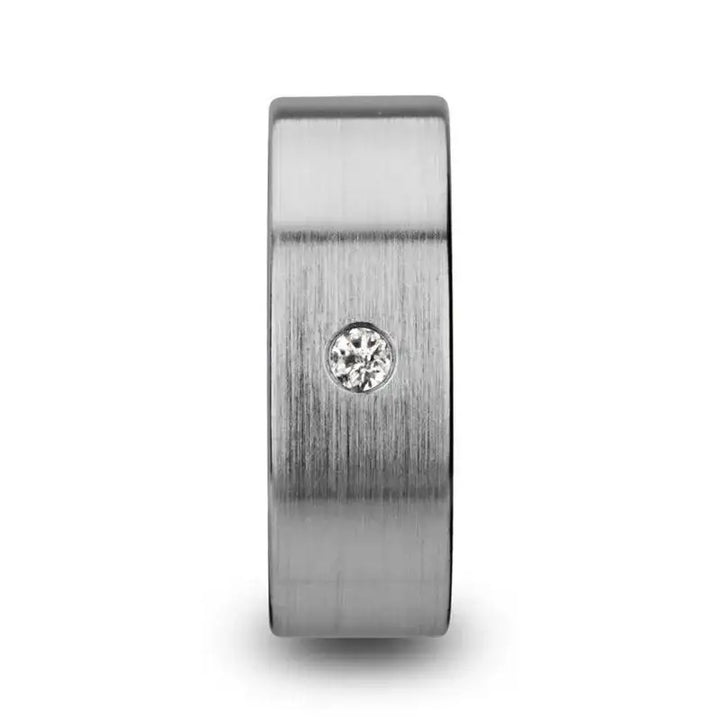 OLYMPUS Brushed and Flat Tungsten Carbide Wedding Ring with White Diamond - 6mm & 8mm - Larson Jewelers