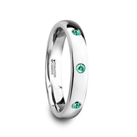 CHLOE Polished and Domed Tungsten Carbide Wedding Ring with 3 Green Emeralds Setting - 4mm - Larson Jewelers