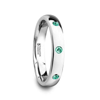 CHLOE Polished and Domed Tungsten Carbide Wedding Ring with 3 Green Emeralds Setting - 4mm - Larson Jewelers