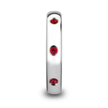 MAERA Polished and Domed Tungsten Carbide Wedding Ring with 3 Red Rubies Setting - 4mm - Larson Jewelers