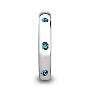 HALIA Polished and Domed Tungsten Carbide Wedding Ring with 3 Blue Sapphires Setting - 4mm - Larson Jewelers