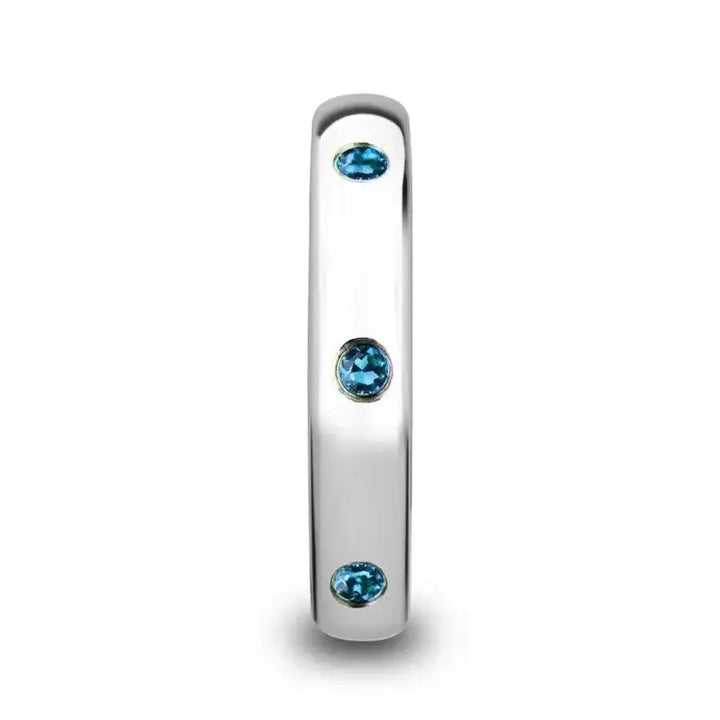 HALIA Polished and Domed Tungsten Carbide Wedding Ring with 3 Blue Sapphires Setting - 4mm - Larson Jewelers