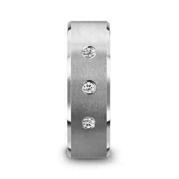 SAMUEL Satin Finish Tungsten Carbide Wedding Ring with 3 White Diamond Setting and Beveled Edges- 8mm - Larson Jewelers