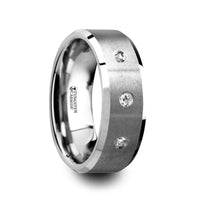 SAMUEL Satin Finish Tungsten Carbide Wedding Ring with 3 White Diamond Setting and Beveled Edges- 8mm - Larson Jewelers