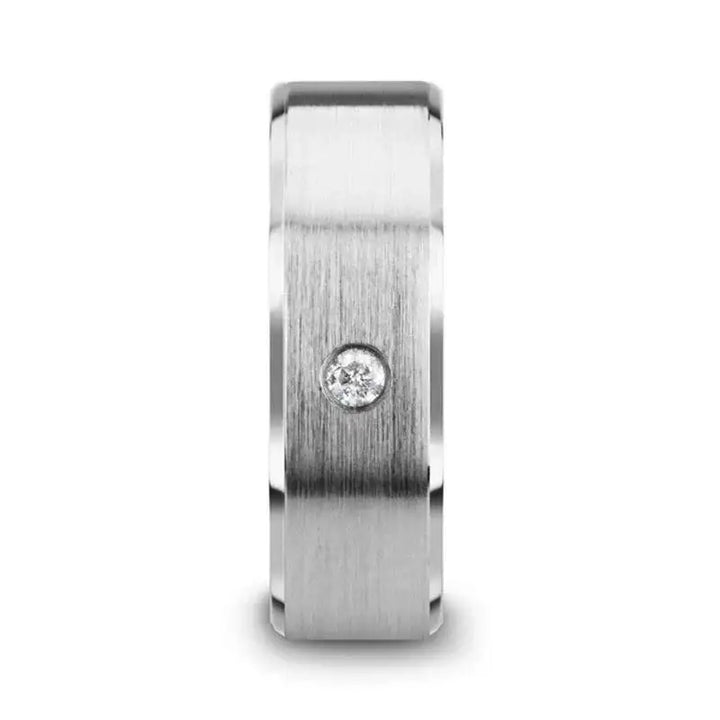 PORTER Brushed Finish Tungsten Carbide Wedding Ring with White Diamond Setting and Beveled Edges- 6 mm & 8 mm - Larson Jewelers