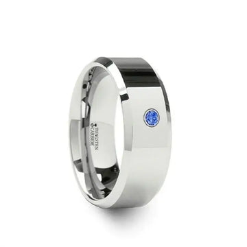 KENSINGTON Beveled Blue Diamond Tungsten Wedding Band - 6mm & 8mm - Larson Jewelers
