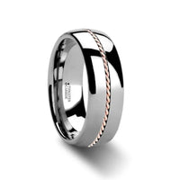 ROSSMOOR Braided 14K Rose Gold Inlay Domed Tungsten Ring - 6mm & 8mm - Larson Jewelers