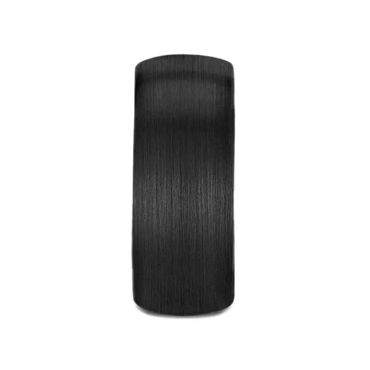 Front view of the LOUISVILLE 10mm domed black tungsten carbide ring showing the brushed surface