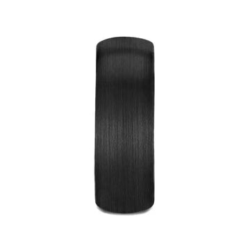 Top-down view highlighting the fine brushed texture of the black tungsten band