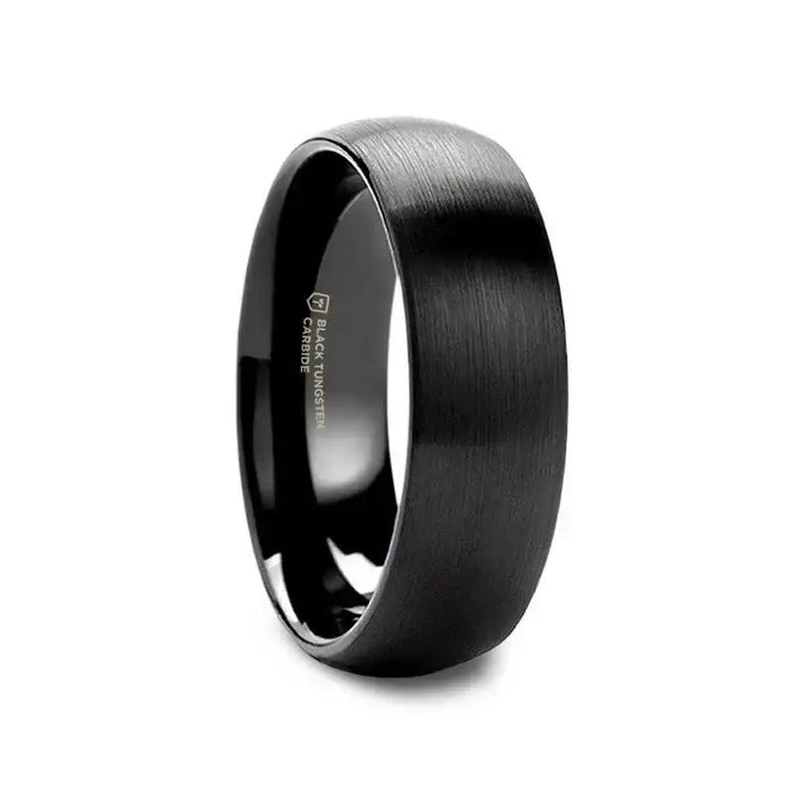 RAIDER Domed Brush Finished Black Tungsten Wedding Band (2mm–12mm) - Larson Jewelers