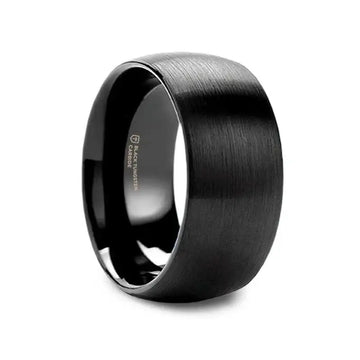 Side view of the LOUISVILLE 10mm domed black tungsten carbide ring with brushed matte finish