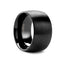 Side view of a 12mm domed black tungsten carbide ring with brushed finish and polished interior