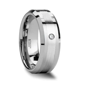 GAUTIER Palladium Inlaid Beveled Tungsten Ring with Diamond - 8mm - Larson Jewelers