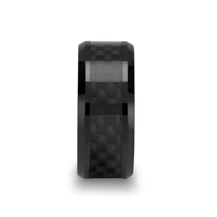 DAYTONA Black Ceramic with Black Carbon Fiber Inlay Wedding Band - 10mm - Larson Jewelers