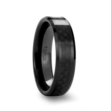 ONYX Black Carbon Fiber Inlaid Black Ceramic Wedding Band - 4mm - 12mm - Larson Jewelers