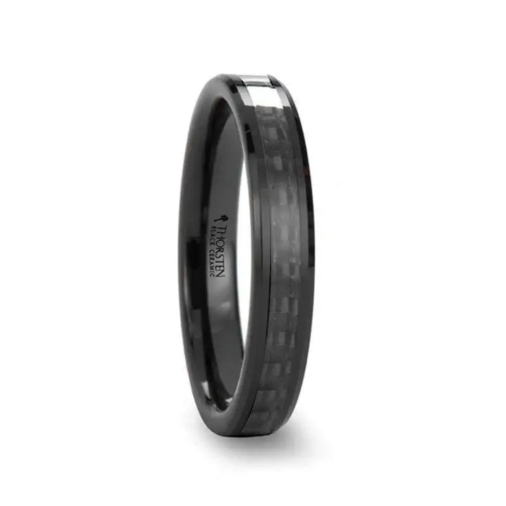 ONYX Black Carbon Fiber Inlaid Black Ceramic Wedding Band - 4mm - 12mm - Larson Jewelers