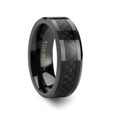 ONYX Black Carbon Fiber Inlaid Black Ceramic Wedding Band - 4mm - 12mm - Larson Jewelers