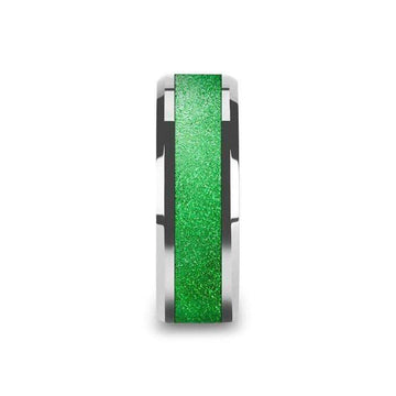LAWRENCE Tungsten Carbide Bevel Edged Men’s Ring with Sparkling Green Inlay - 8mm - Larson Jewelers