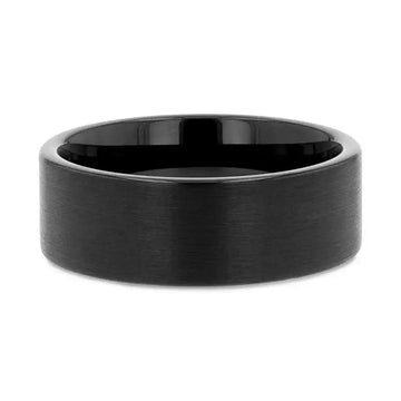 SAN ANTONIO flat black tungsten carbide band, top view showing brushed finish