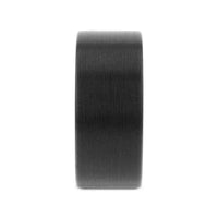 Front profile of a 12mm-wide flat black tungsten carbide ring showing brushed texture