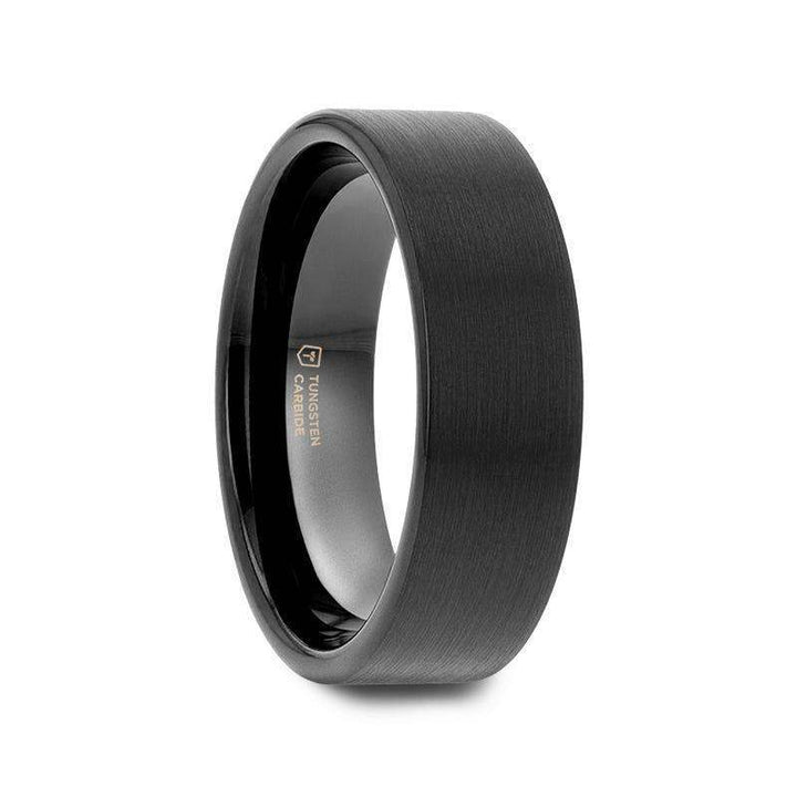 SAN ANTONIO Flat Black Tungsten Carbide Band with Brushed Finish (4mm–12mm) - Larson Jewelers