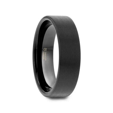 SAN ANTONIO Flat Black Tungsten Carbide Band with Brushed Finish (4mm–12mm) - Larson Jewelers
