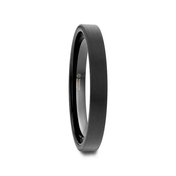 SAN ANTONIO Flat Black Tungsten Carbide Band with Brushed Finish (4mm–12mm) - Larson Jewelers