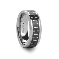SAN DIEGO Black and Silver Carbon Fiber Inlaid Tungsten Ring - 8mm - Larson Jewelers