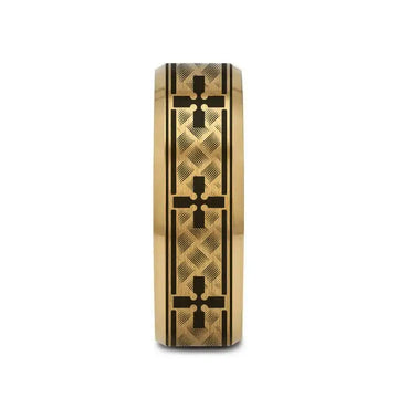 WOVEN CROSSES on Gold Plated Tungsten Carbide Ring with Beveled Edges - Larson Jewelers