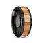 AMBROSE Black Ceramic Polished Edges Men’s Domed Wedding Band with Red Oak Wood Inlay - 8mm - Larson Jewelers