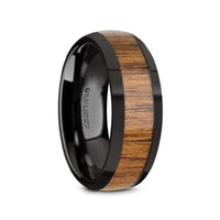 TULIAN Black Ceramic Polished Edges Men’s Domed Wedding Band with Teak Wood Inlay - 8mm - Larson Jewelers