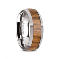 THEKKA Domed Tungsten Carbide Polished Edges Teak Wood Inlaid Men’s Wedding Ring - 8mm - Larson Jewelers