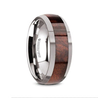 GROVE Men’s Tungsten Polished Edges Domed Wedding Ring with Redwood Inlay - 8mm - Larson Jewelers